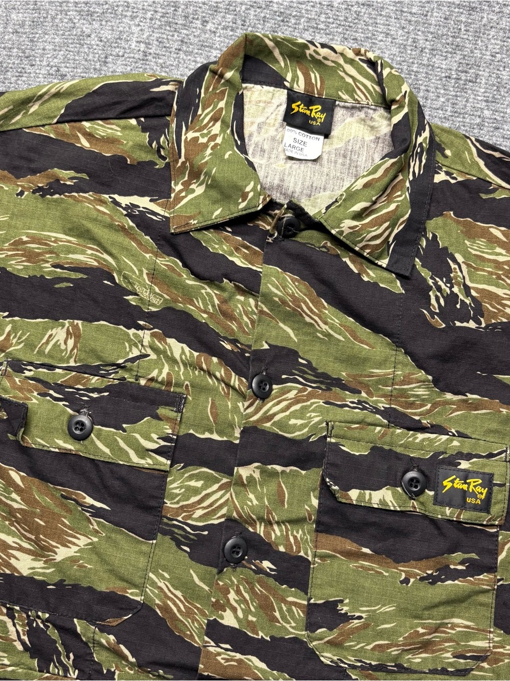 Stan Ray USA Tigerstripe Long Sleeve Ripstop Camo 4 Pocket Button-Up Size Large